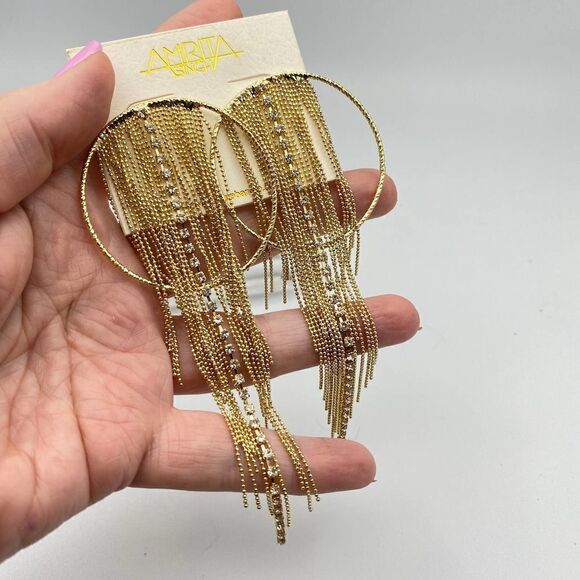 Amrita Singh Gold Chain Fringe Austrian Crystal Statement Earrings - Picture 3 of 5